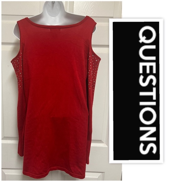 Questions Red Cut-Out Knitted Rhinestone Mini Dress - Picture 2 of 11
